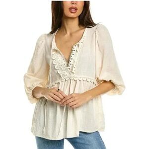 Max Studio Ivory Lace-Trim Peasant Top